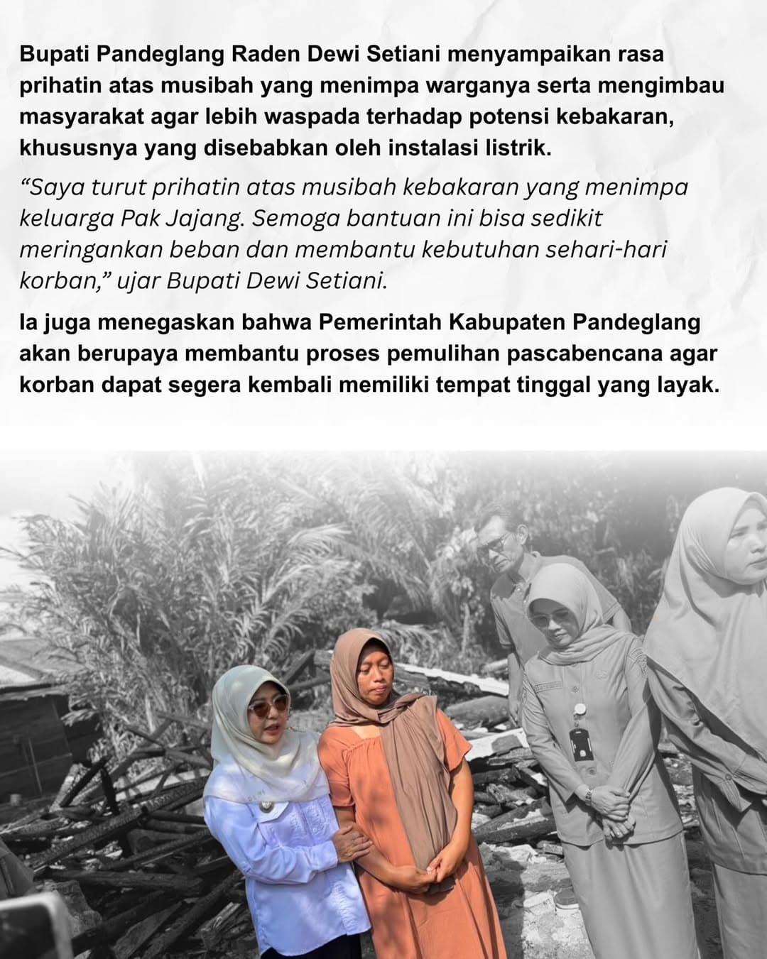 Bupati Berikan Bantuan untuk Korban Bencana Kebakaran di Kecamatan Bojong