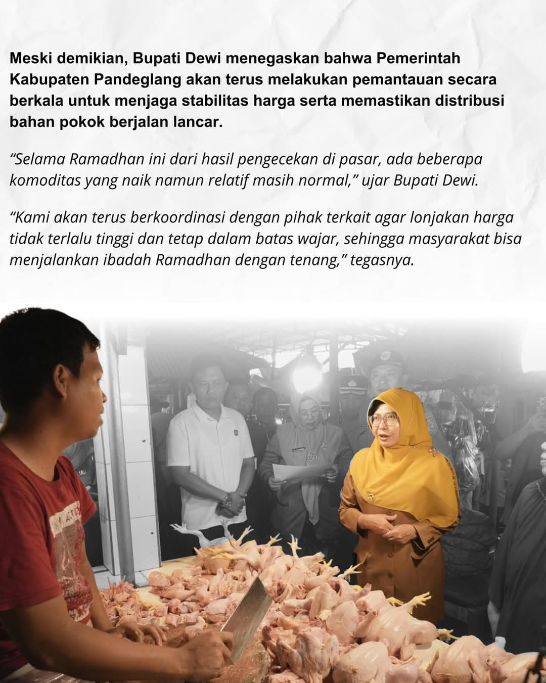 Pastikan Harga Bahan Pokok Aman dan Terjangkau Selama Ramadhan, Bupati Dewi Sidak Pasar Tradisional Pandeglang