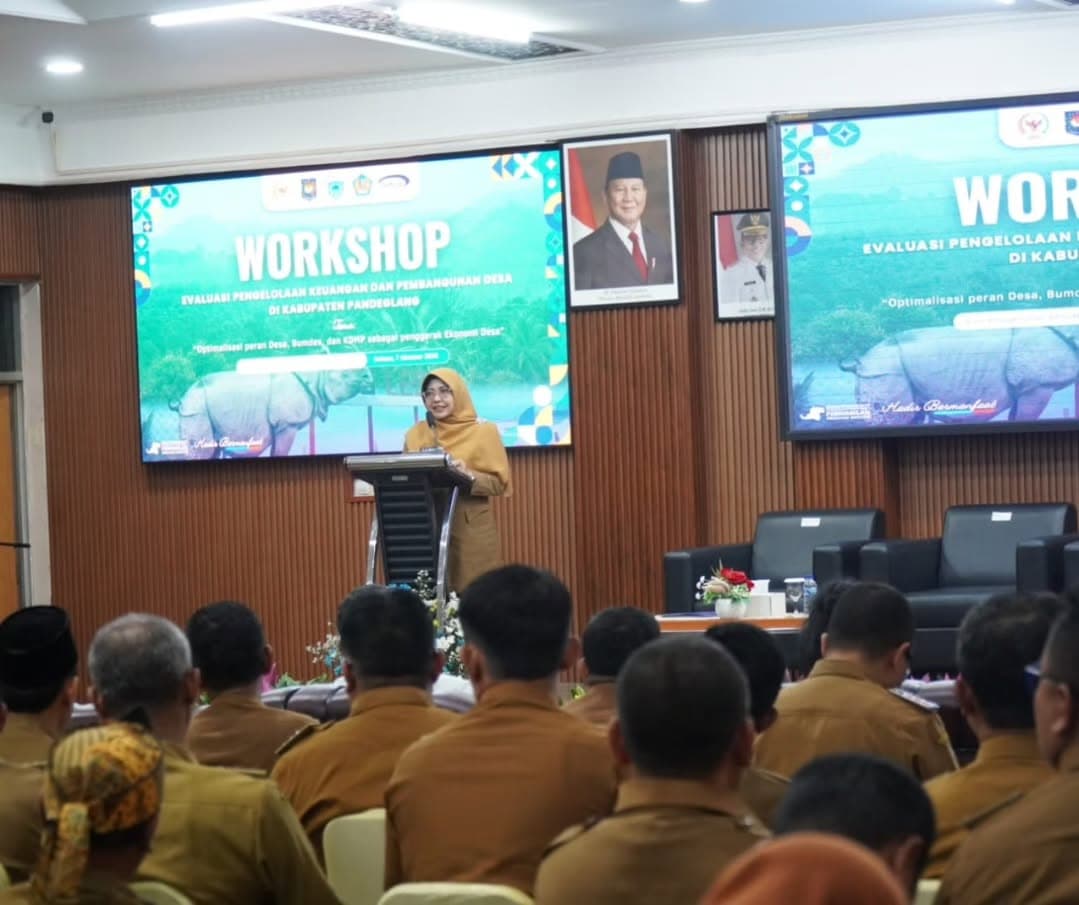 Bupati Pandeglang, Raden Dewi Setiani, menghadiri Rapat Koordinasi Pelaksanaan Kegiatan Workshop Evaluasi Pengelolaan Keuangan dan Pembangunan Desa Tahun 2025